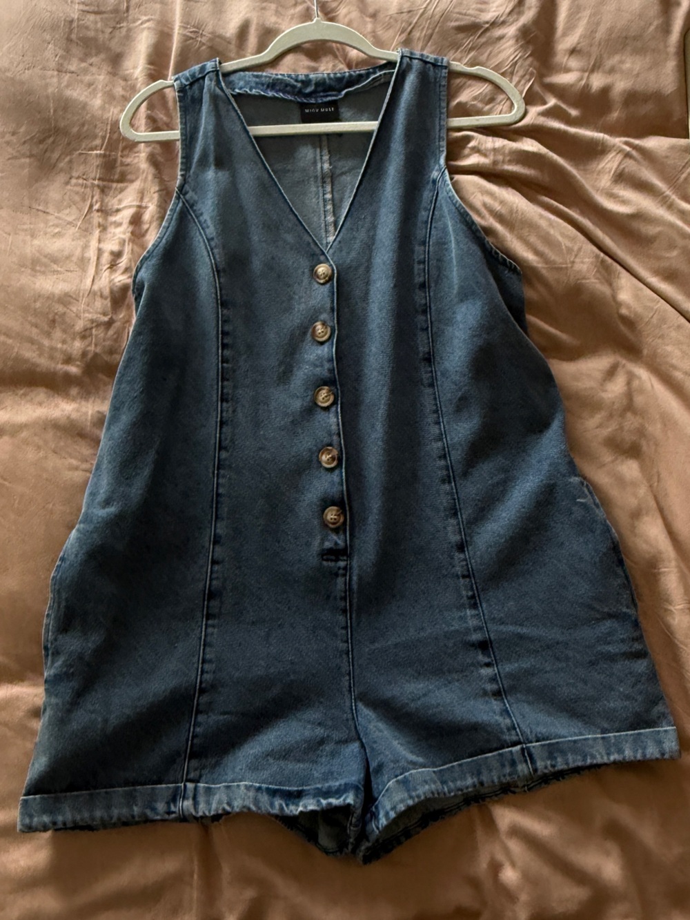 Miou Muse Denim Button Down Romper S